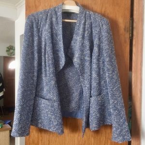 TALBOTS Blue & White Drape Front Tweed Jacket